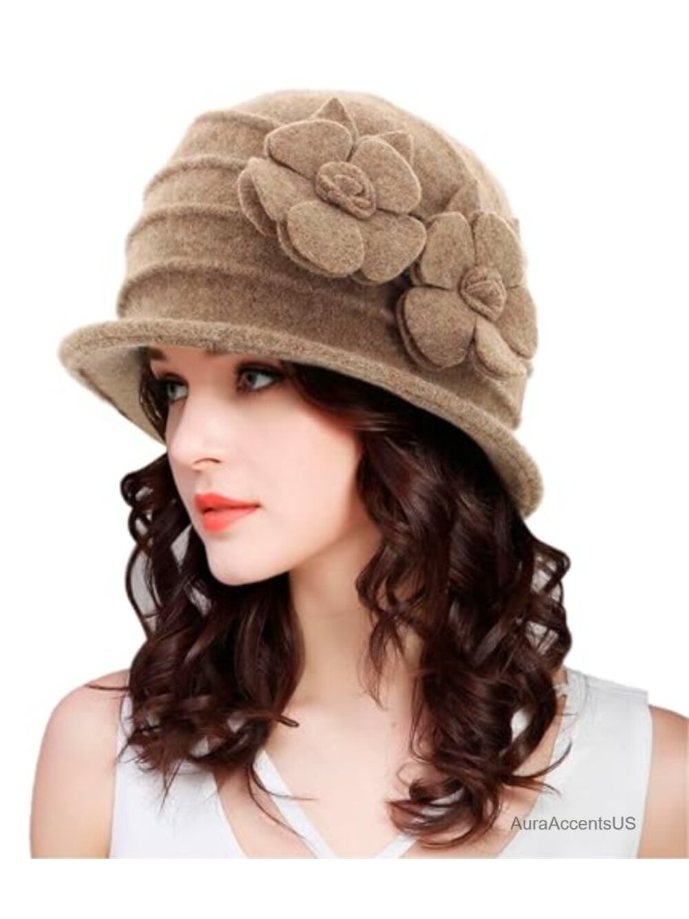 Wool Felt Cloche Fedora Hat 1920s Vintage Style Adjustable Women